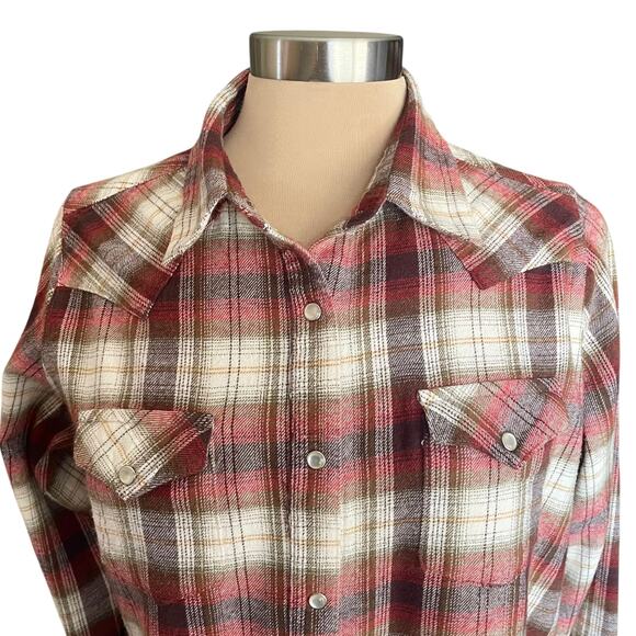 VTG Wrangler Wrancher Plaid Flannel Pearl Snap Shirt Womens XL Western Cowgirl - Picture 2 of 8
